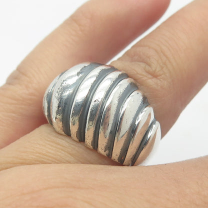 925 Sterling Silver Vintage Ribbed Domed Ring Size 6.25