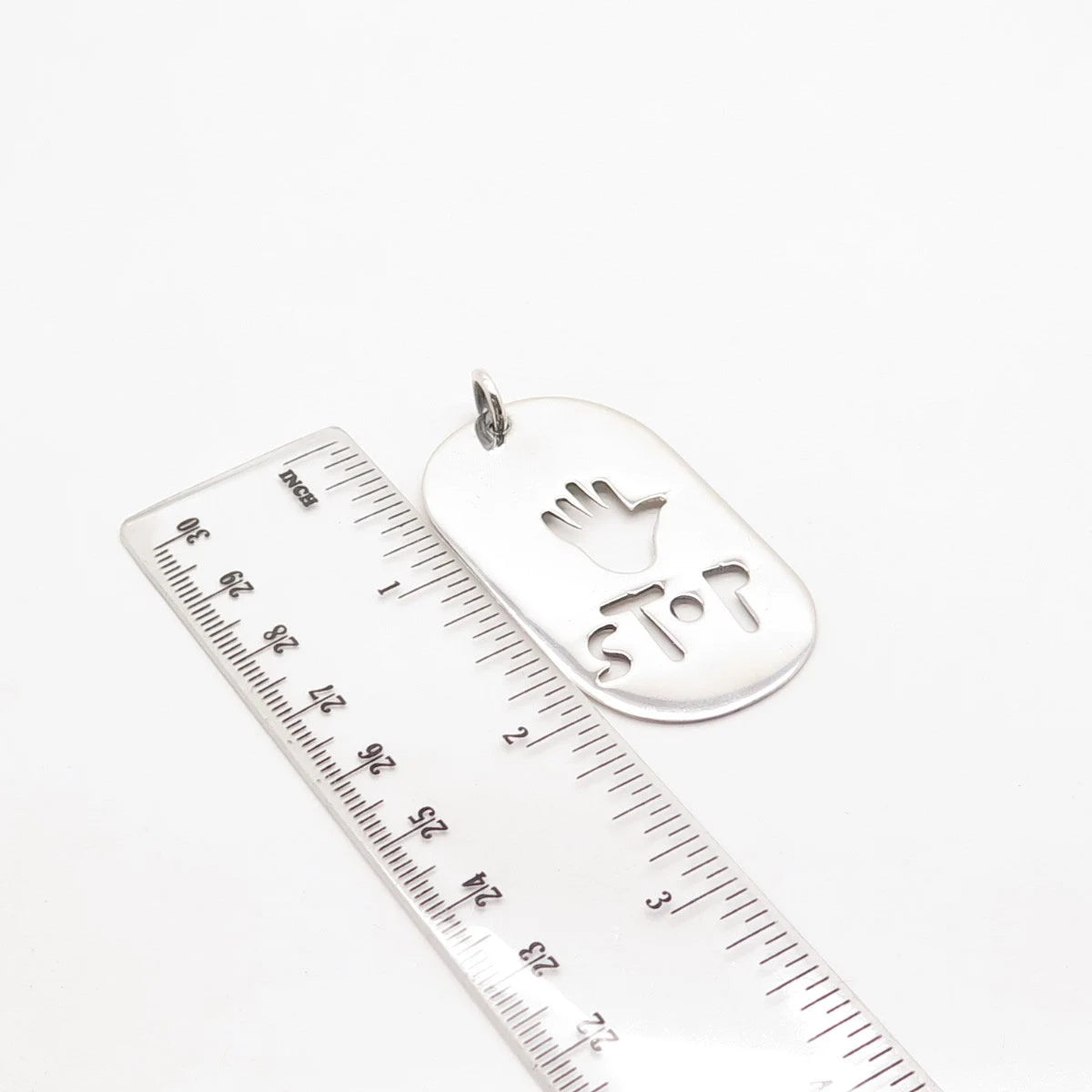 925 Sterling Silver Vintage Mexico Cutout "Stop" Pendant