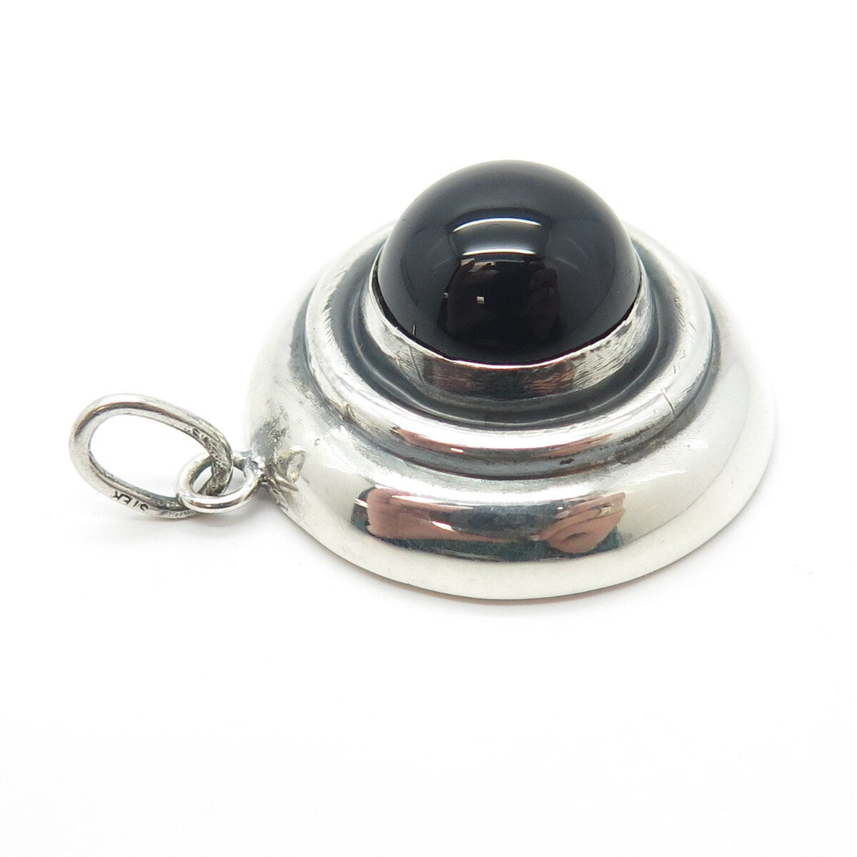 925 Sterling Silver Vintage Real Black Onyx Gemstone Pendant