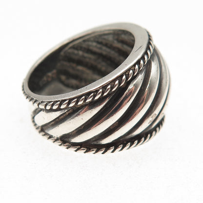 925 Sterling Silver Vintage Modernist Ribbed Oxidized Ring Size 7.25