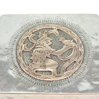 10K Rose Gold & 925 Sterling Silver Vintage Guatemala Mayan Snuff Box