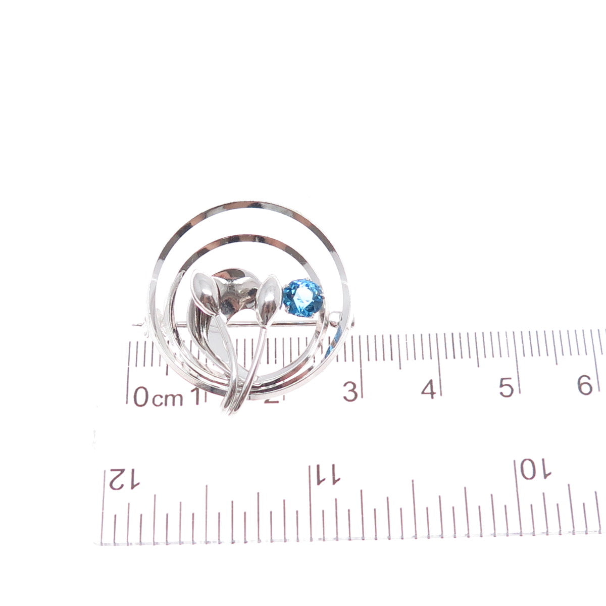 CARL ART 925 Sterling Silver Vintage Blue Rhinestone Flower Pin Brooch / Pendant