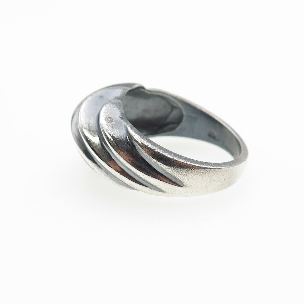 925 Sterling Silver Vintage Modernist Ribbed Oxidized Band Ring Size 7