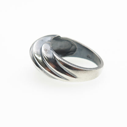925 Sterling Silver Vintage Modernist Ribbed Oxidized Band Ring Size 7