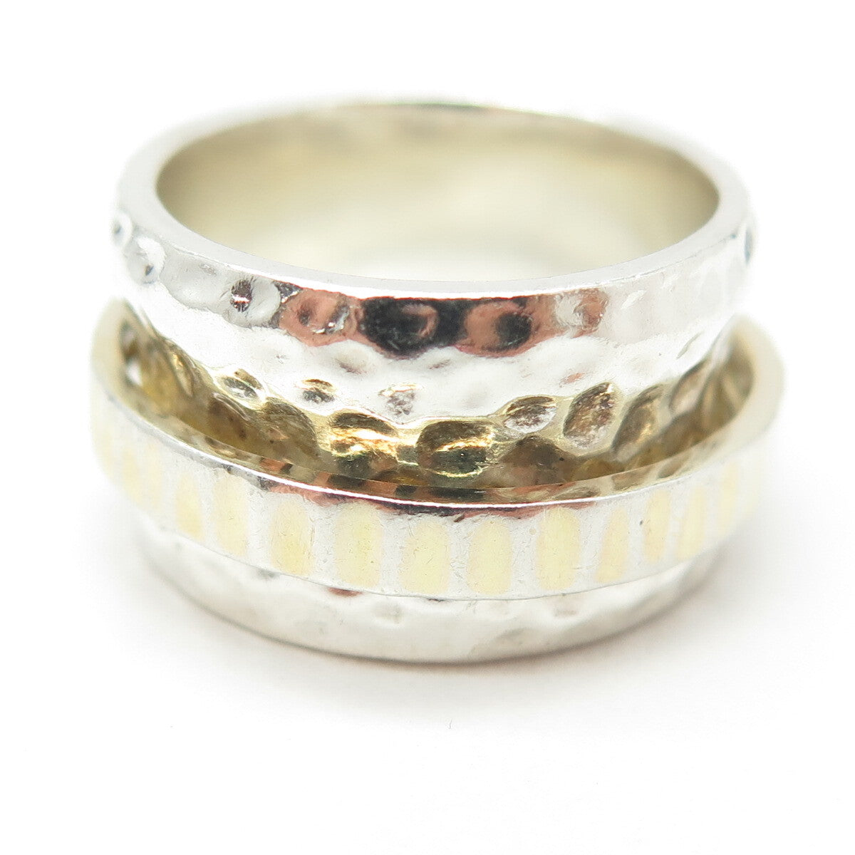 SILPADA 925 Sterling Silver 2-Tone Vintage Hammered Rotating Band Ring Size 6.5