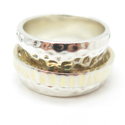 SILPADA 925 Sterling Silver 2-Tone Vintage Hammered Rotating Band Ring Size 6.5