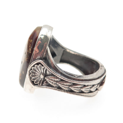 Old Pawn 925 Sterling Silver Vintage Southwestern Agate Tribal Ring Size 10.75