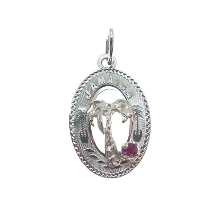 CREA 925 Sterling Silver Vintage Pink Rhinestone Jamaica Palm Minimalist Pendant