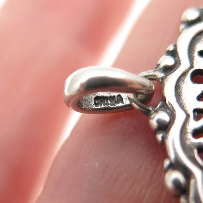 925 Sterling Silver Vintage Floral Oxidized Pendant
