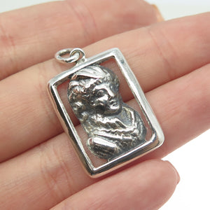 925 Sterling Silver Vintage Victorian Lady Oxidized Pendant