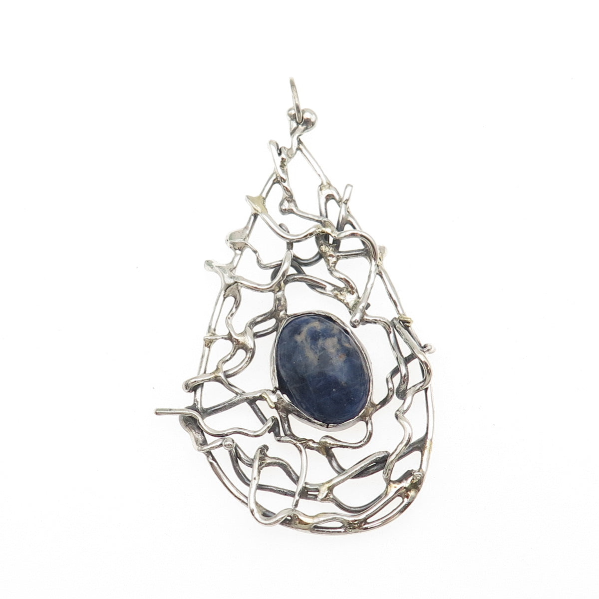 925 Sterling Silver Vintage Real Sodalite Modernist Teardrop Pendant