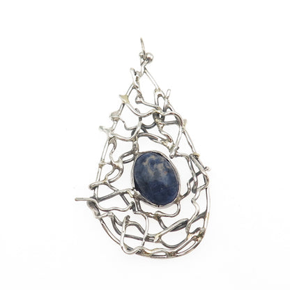925 Sterling Silver Vintage Real Sodalite Modernist Teardrop Pendant