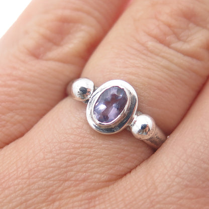 925 Sterling Silver Vintage Real Amethyst Modernist Ring Size 5.75