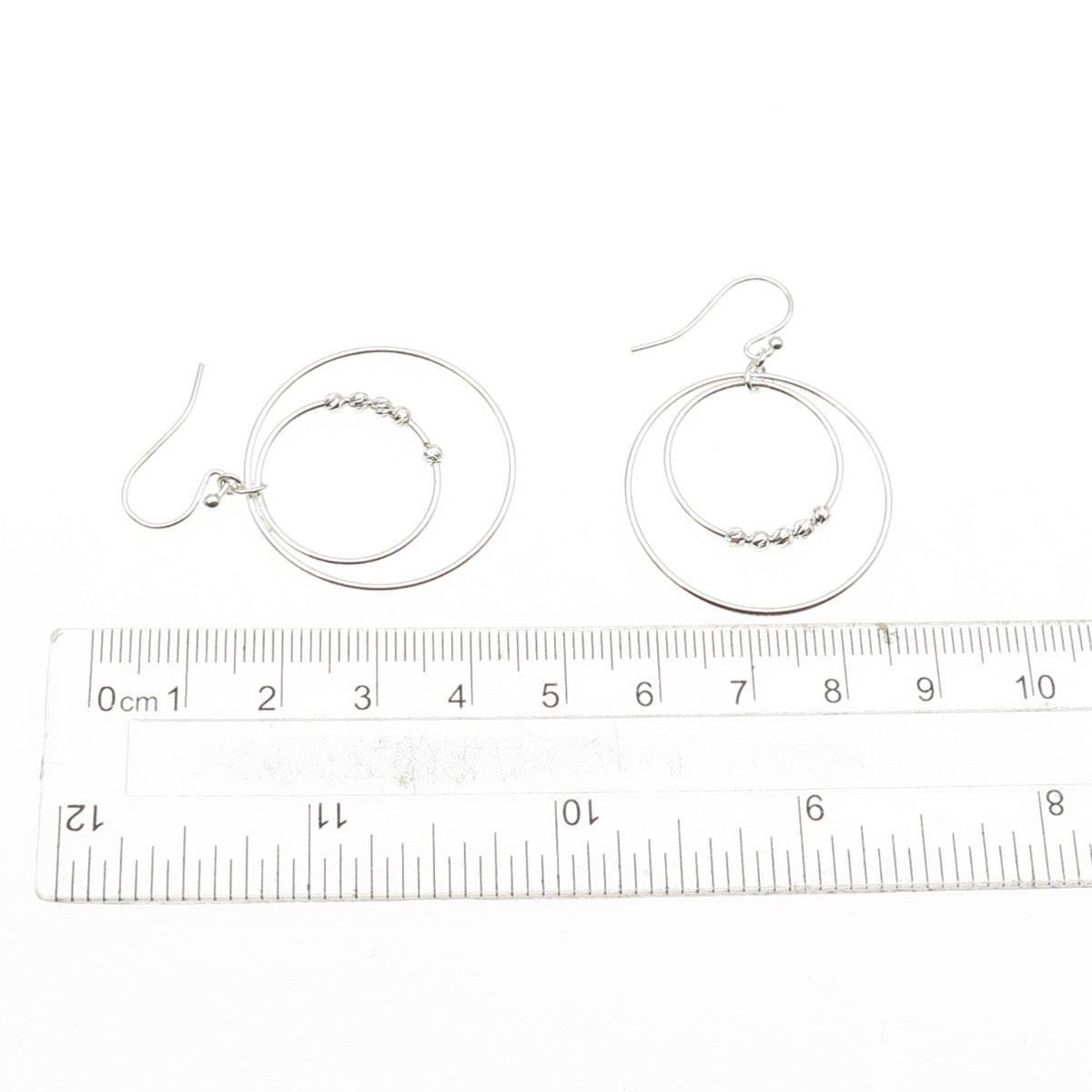 925 Sterling Silver Ball Beaded Multi-Circle Dangle Earrings