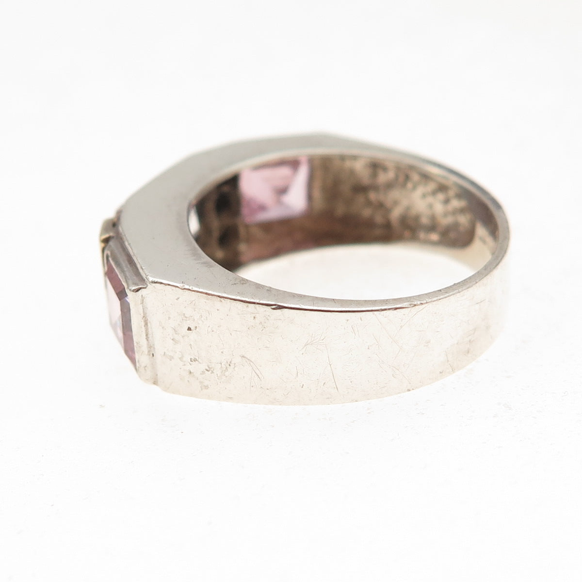 Classique 925 Sterling Silver 14K Gold Vintage White & Pink C Z Ring Size 6.25
