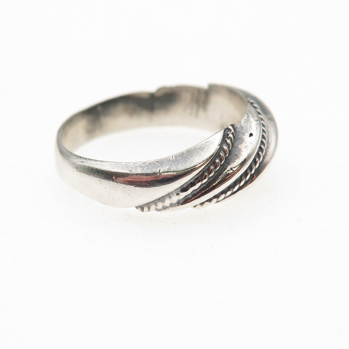 925 Sterling Silver Vintage European Modernist Ribbed Oxidized Ring Size 7