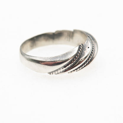 925 Sterling Silver Vintage European Modernist Ribbed Oxidized Ring Size 7