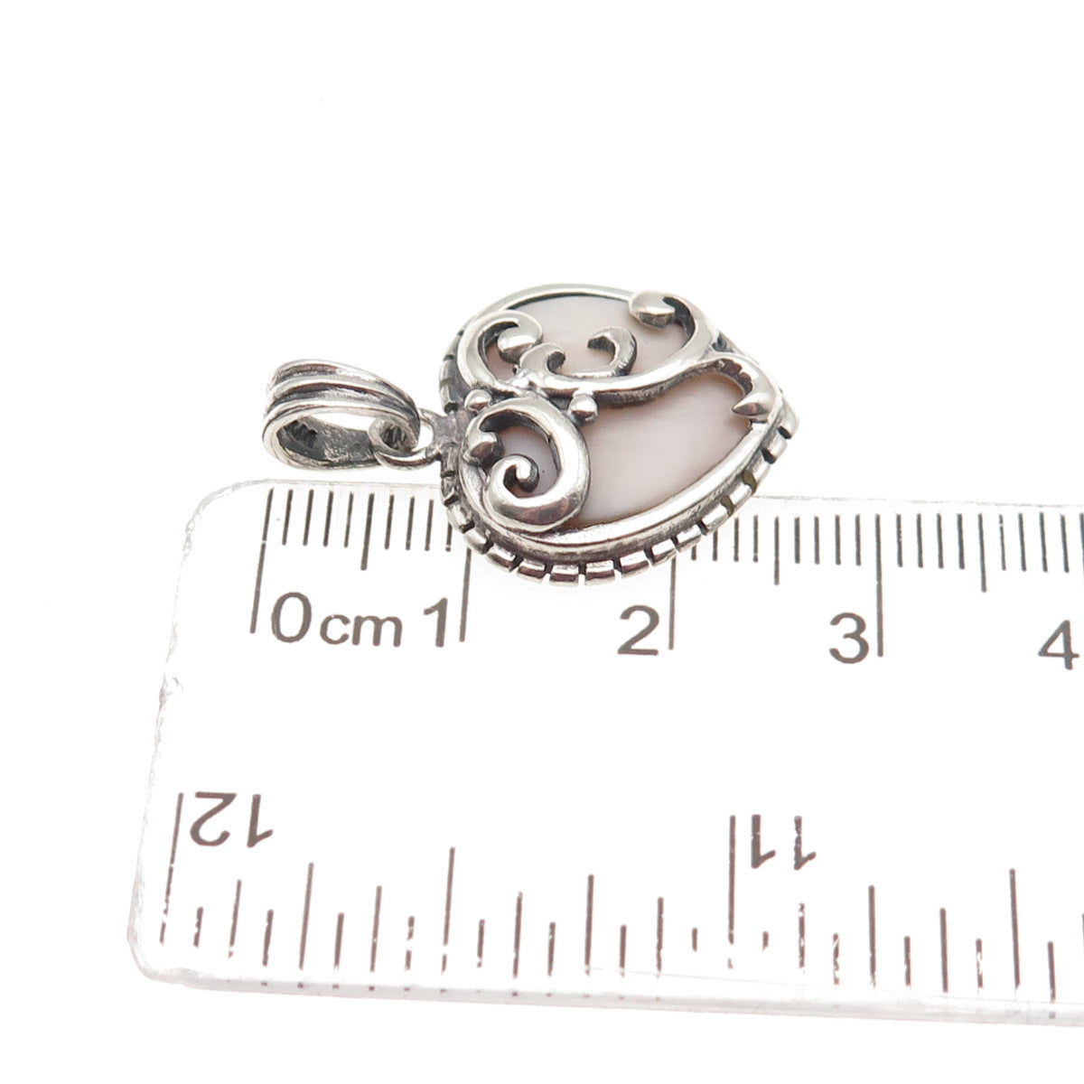Charles Winston 925 Sterling Silver Vintage Real MOP Swirl Heart Charm Pendant