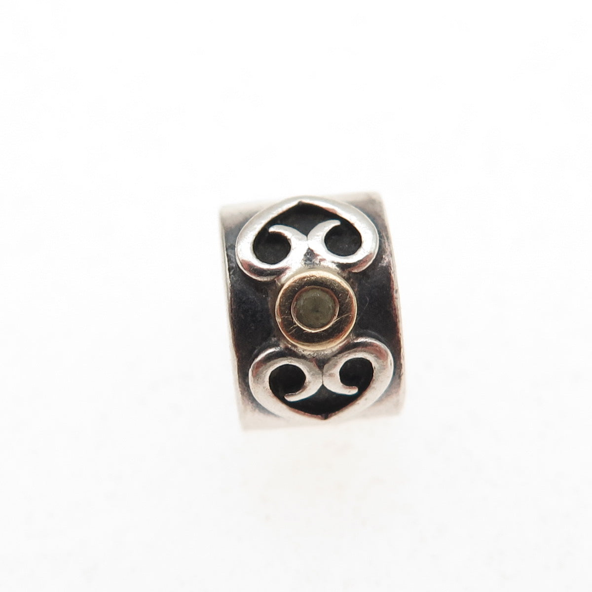 PANDORA 925 Sterling Silver & Gold Real Peridot Double Heart Clip Charm