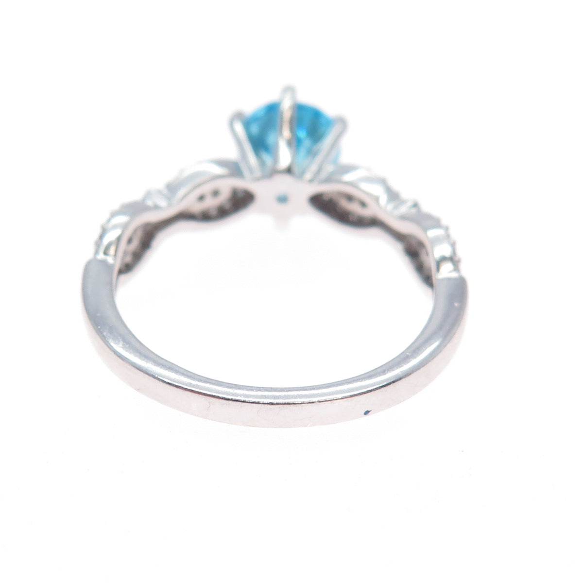 925 Sterling Silver Pear-Cut Blue & Round-Cut White C Z Ring Size 8.25