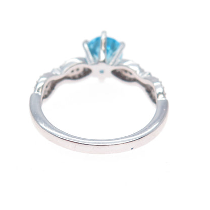 925 Sterling Silver Pear-Cut Blue & Round-Cut White C Z Ring Size 8.25
