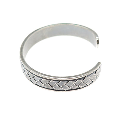 925 Sterling Silver Vintage Woven Oxidized Adjustable Cuff Bracelet 6.75"