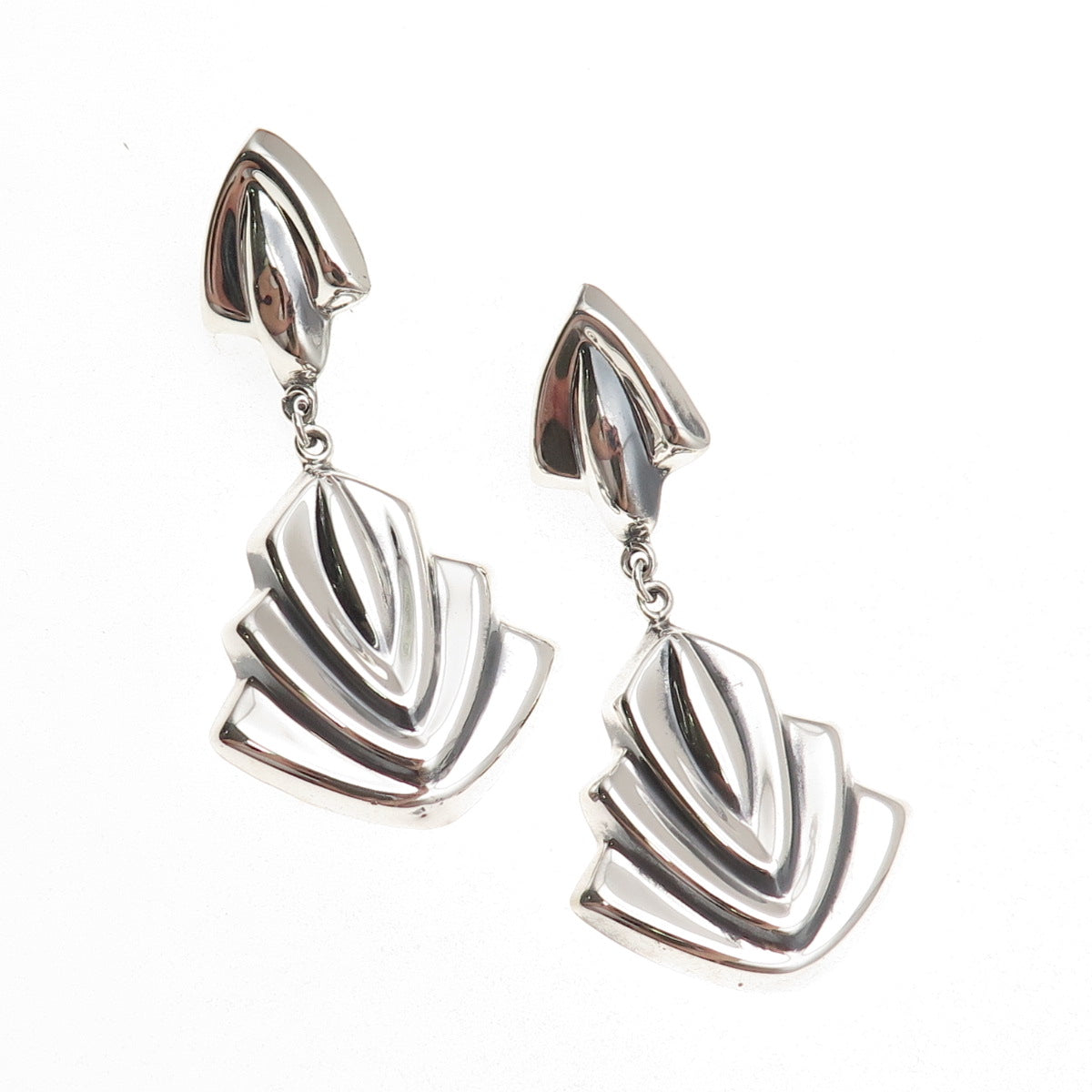 925 Sterling Silver Vintage Mexico Modernist Oxidized Dangle Earrings