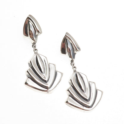 925 Sterling Silver Vintage Mexico Modernist Oxidized Dangle Earrings