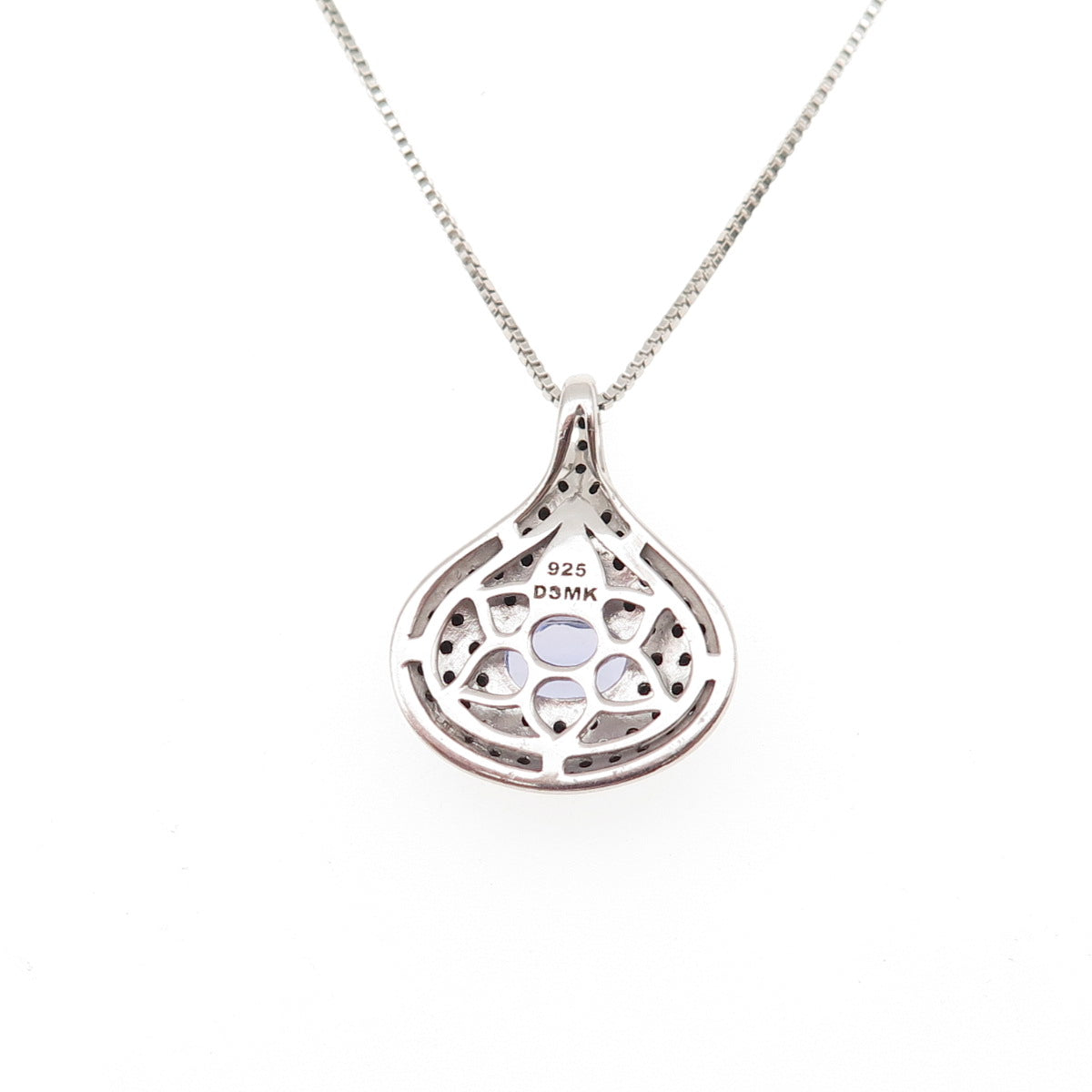 DSMK 925 Sterling Silver Real Tanzanite & Black Spinel Box Chain Necklace 18"