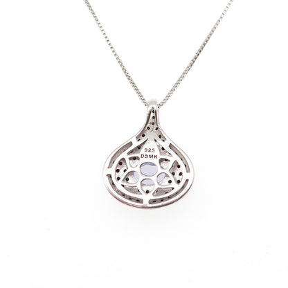 DSMK 925 Sterling Silver Real Tanzanite & Black Spinel Box Chain Necklace 18"