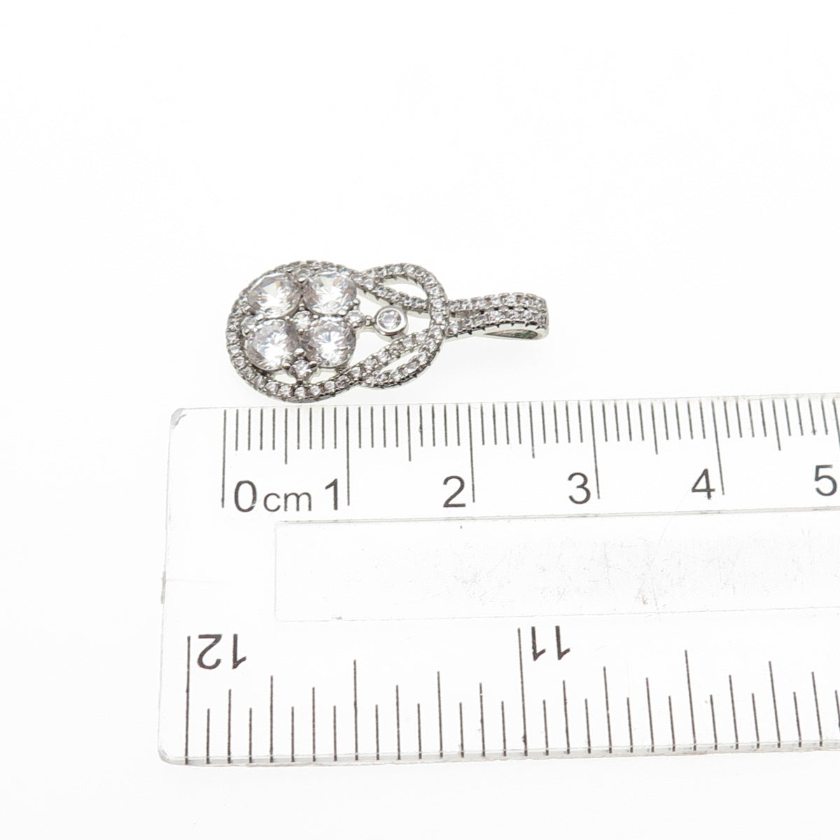 925 Sterling Silver Round-Cut C Z Knot Teardrop Charm Pendant