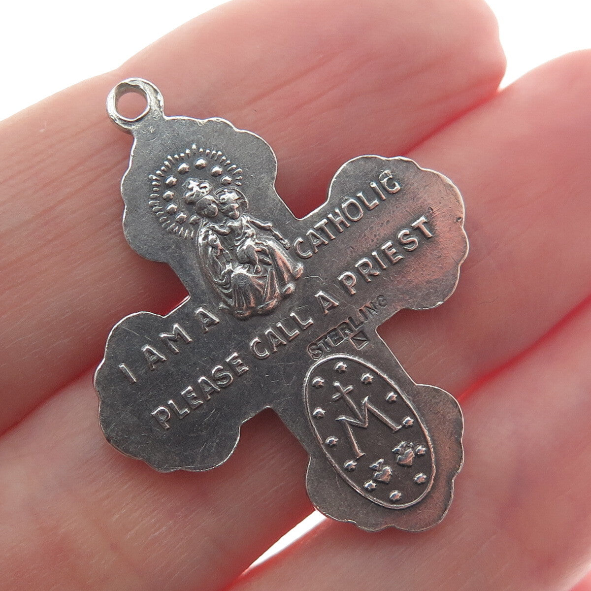 925 Sterling Silver Antique Art Deco 4-Way Cross Emergency Oxidized Pendant