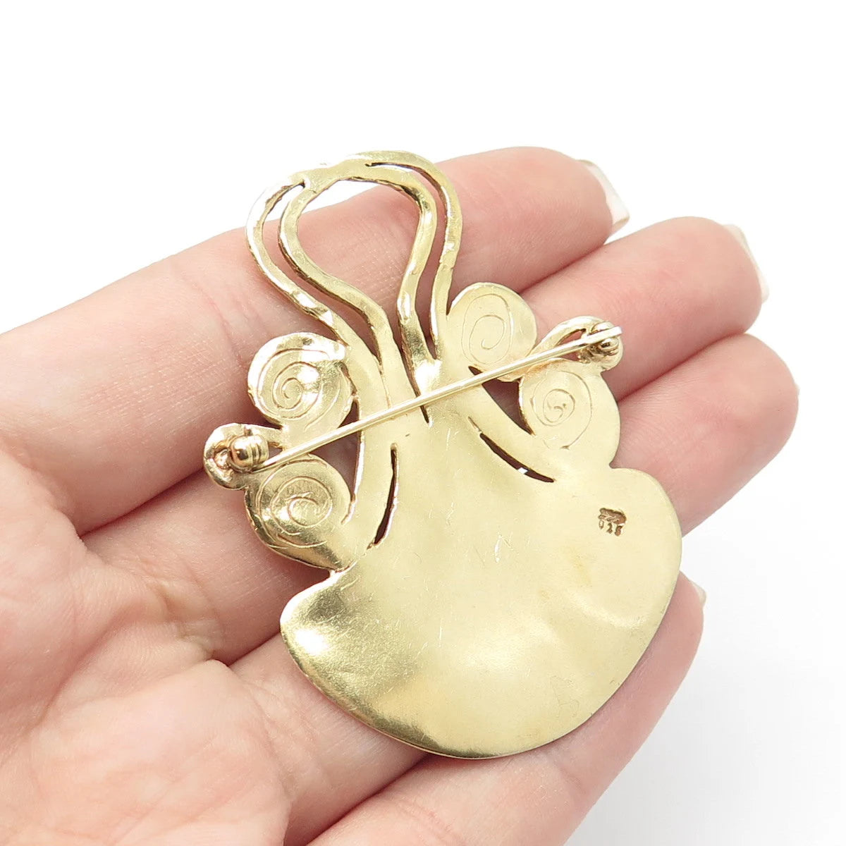 925 Sterling Silver Gold Plated Vintage Swirl Pin Brooch