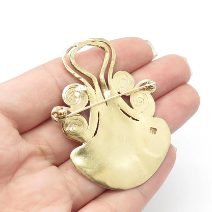 925 Sterling Silver Gold Plated Vintage Swirl Pin Brooch