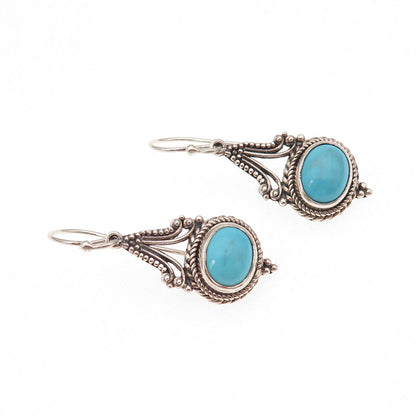 Samuel Benham 925 Sterling Silver Vintage Real Turquoise Dangle Earrings