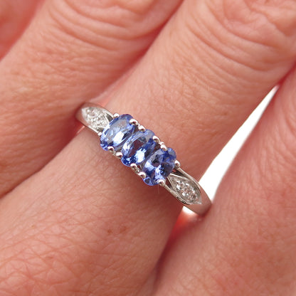 Chuck Clemency 925 Sterling Silver Real Tanzanite & White Topaz Ring Size 8.25
