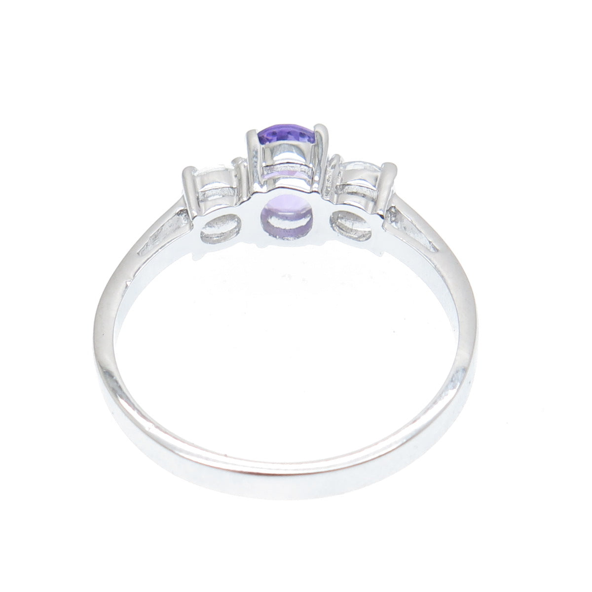 925 Sterling Silver Real Oval-Cut Amethyst Gem & Round-Cut C Z Ring Size 9.25