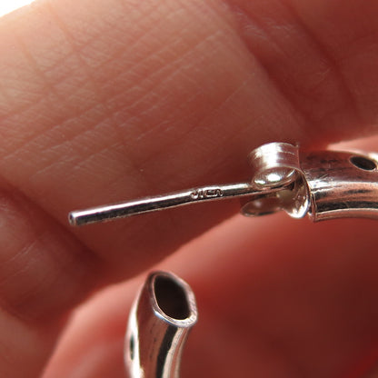 925 Sterling Silver Vintage Modernist Oxidized Hoop Earrings