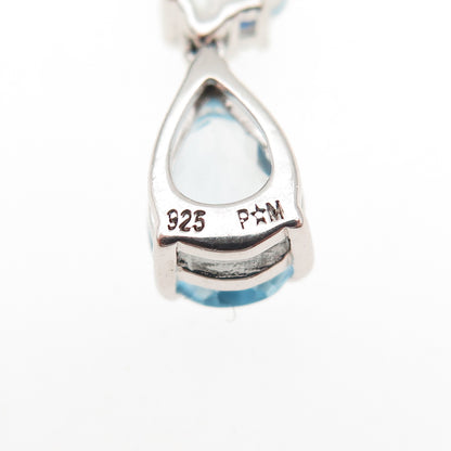925 Sterling Silver Real Blue Topaz & Sapphire Cable Chain Necklace 18"