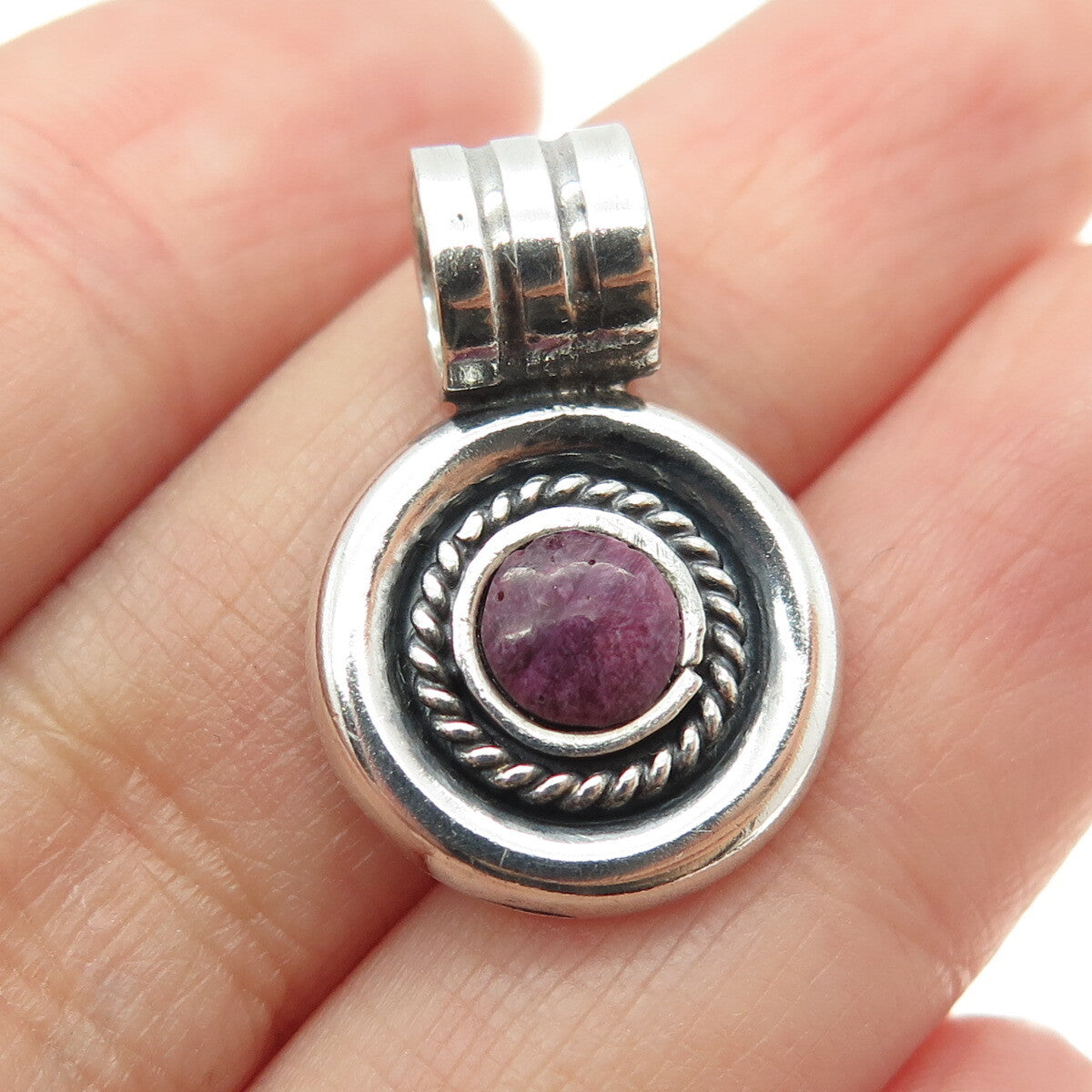 950 Silver Vintage Real Sugilite Roped Oxidized Pendant