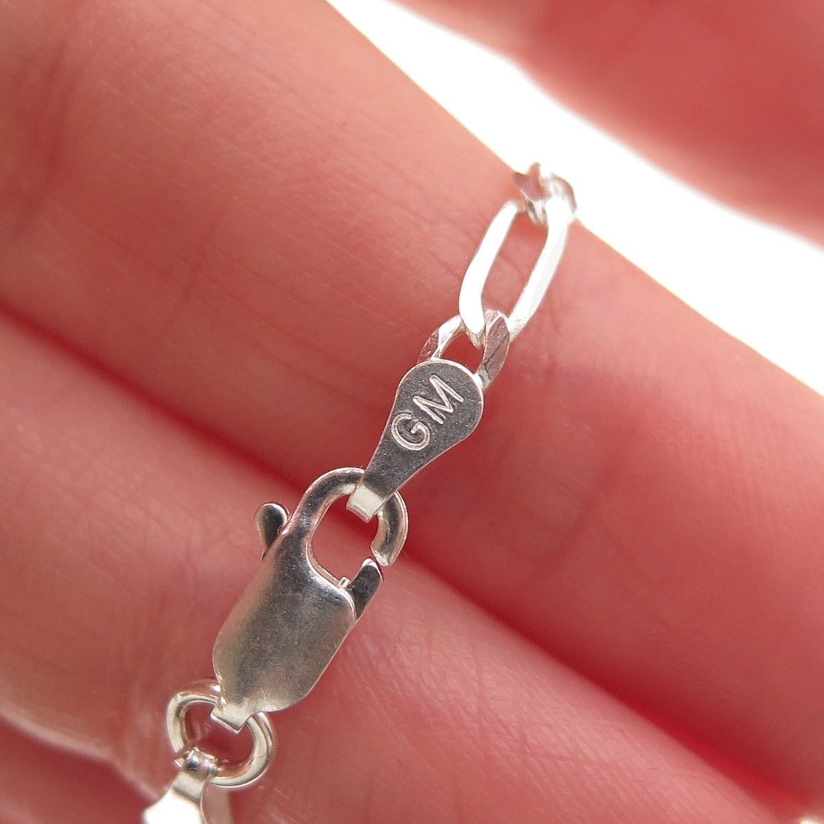 P. Lux 925 Sterling Silver Italy Figaro Chain Necklace 22"