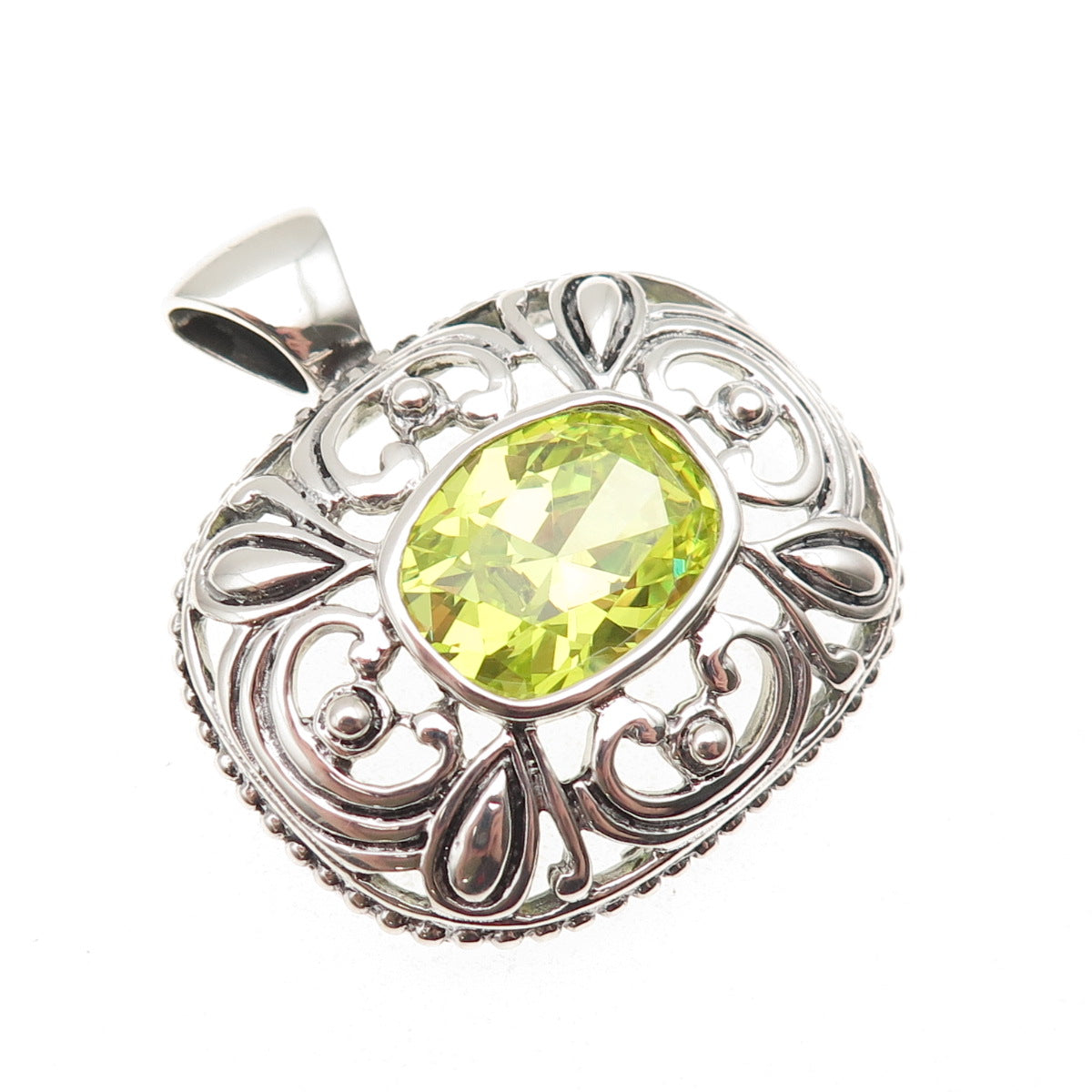 ESPO Joseph Esposito 925 Sterling Silver Vintage Lime Green C Z Floral Pendant