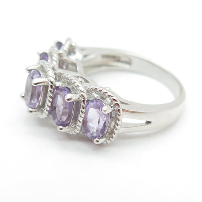 925 Sterling Silver Real Amethyst Gemstone Twisted Accent Ring Size 5