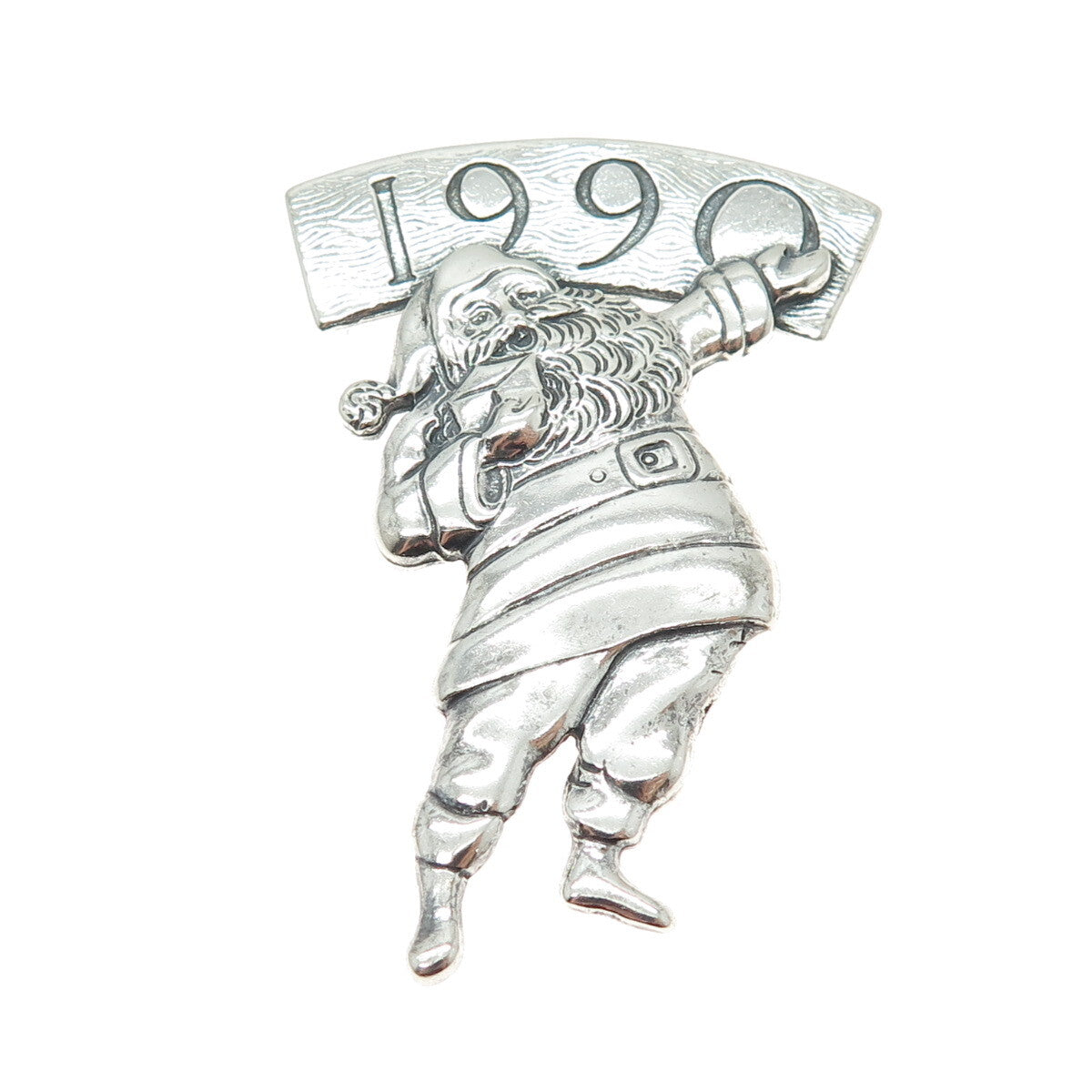 HAND & HAMMER 925 Sterling Silver Vintage 1990 Santa Ornament Pendant