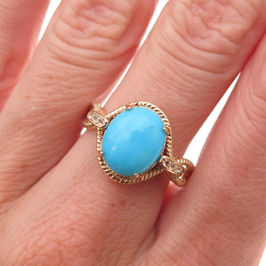 Tehya Oyama Sterling Silver Gold Plated Real Turquoise & White Topaz Ring Size 8