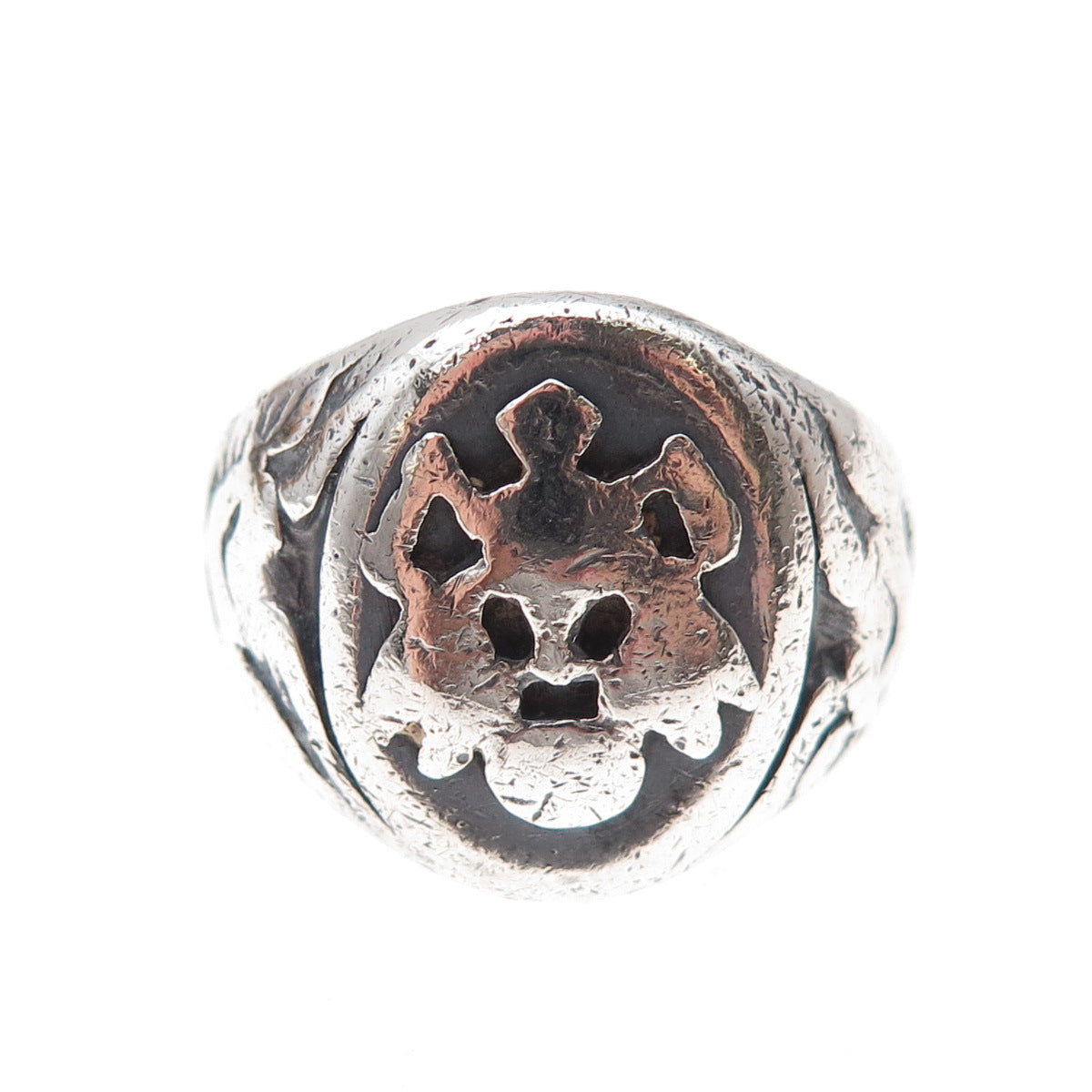 925 Sterling Silver Antique Art Deco Family Crest Oxidized Ring Size 6.75