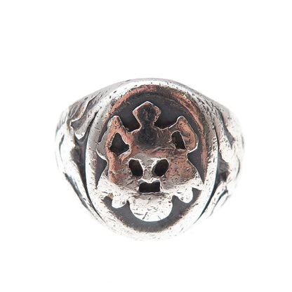 925 Sterling Silver Antique Art Deco Family Crest Oxidized Ring Size 6.75