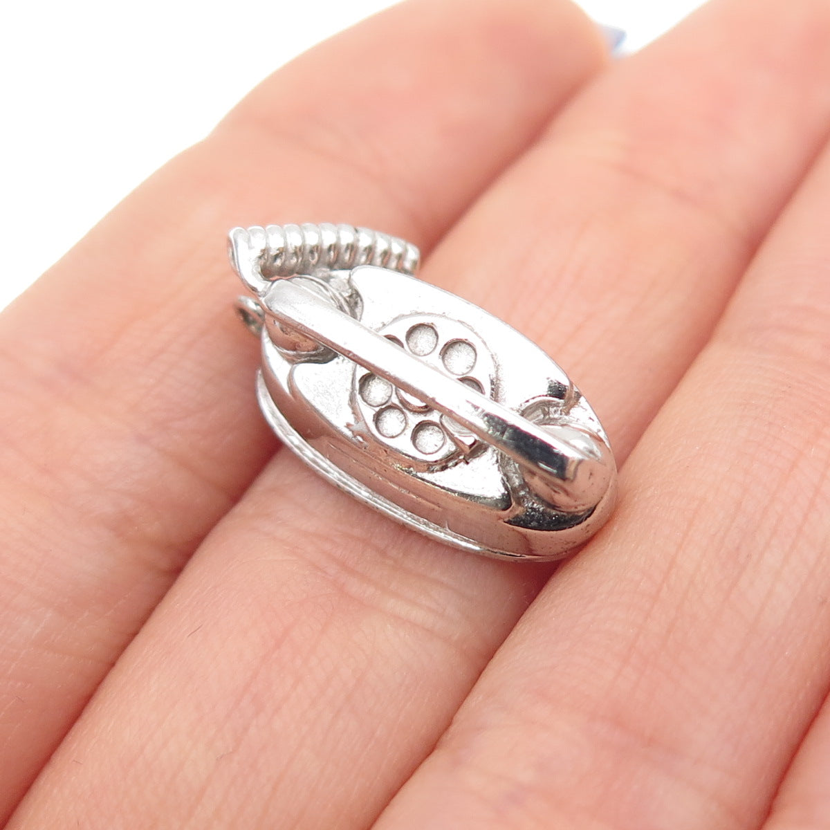 WELLS 925 Sterling Silver Vintage Retro Rotary Phone Mini 3D Charm Pendant