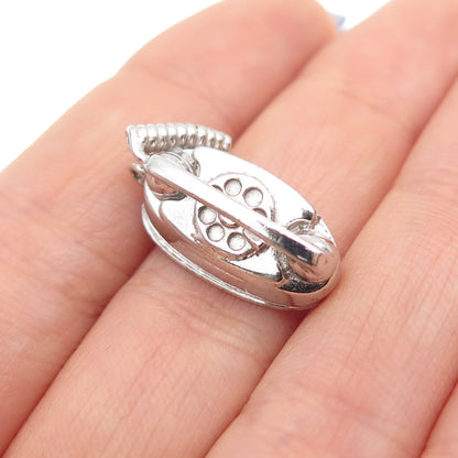 WELLS 925 Sterling Silver Vintage Retro Rotary Phone Mini 3D Charm Pendant