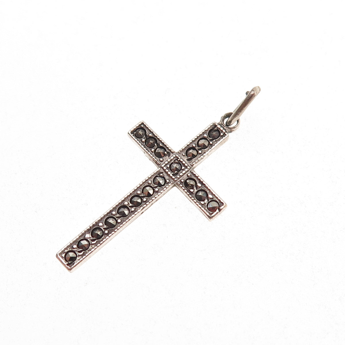 Theda 925 Sterling Silver Antique Art Deco Real Marcasite Cross Charm Pendant